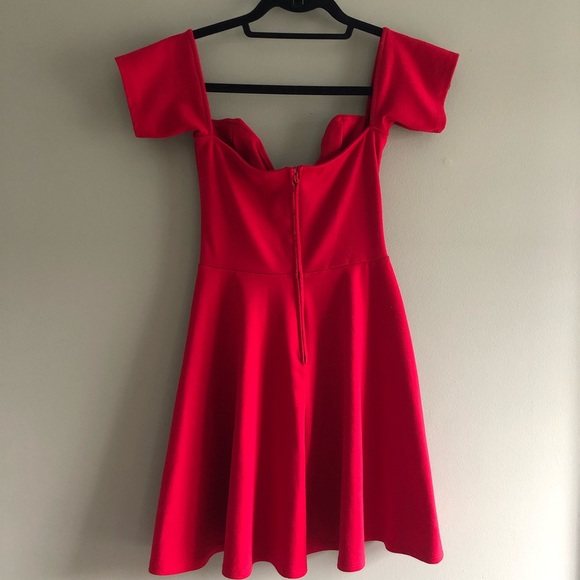 Nasty Gal Solemio Red Skater Dress Deep V - Picture 5 of 7